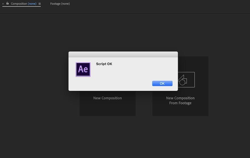 Alert popup in AE shows script launched successfully