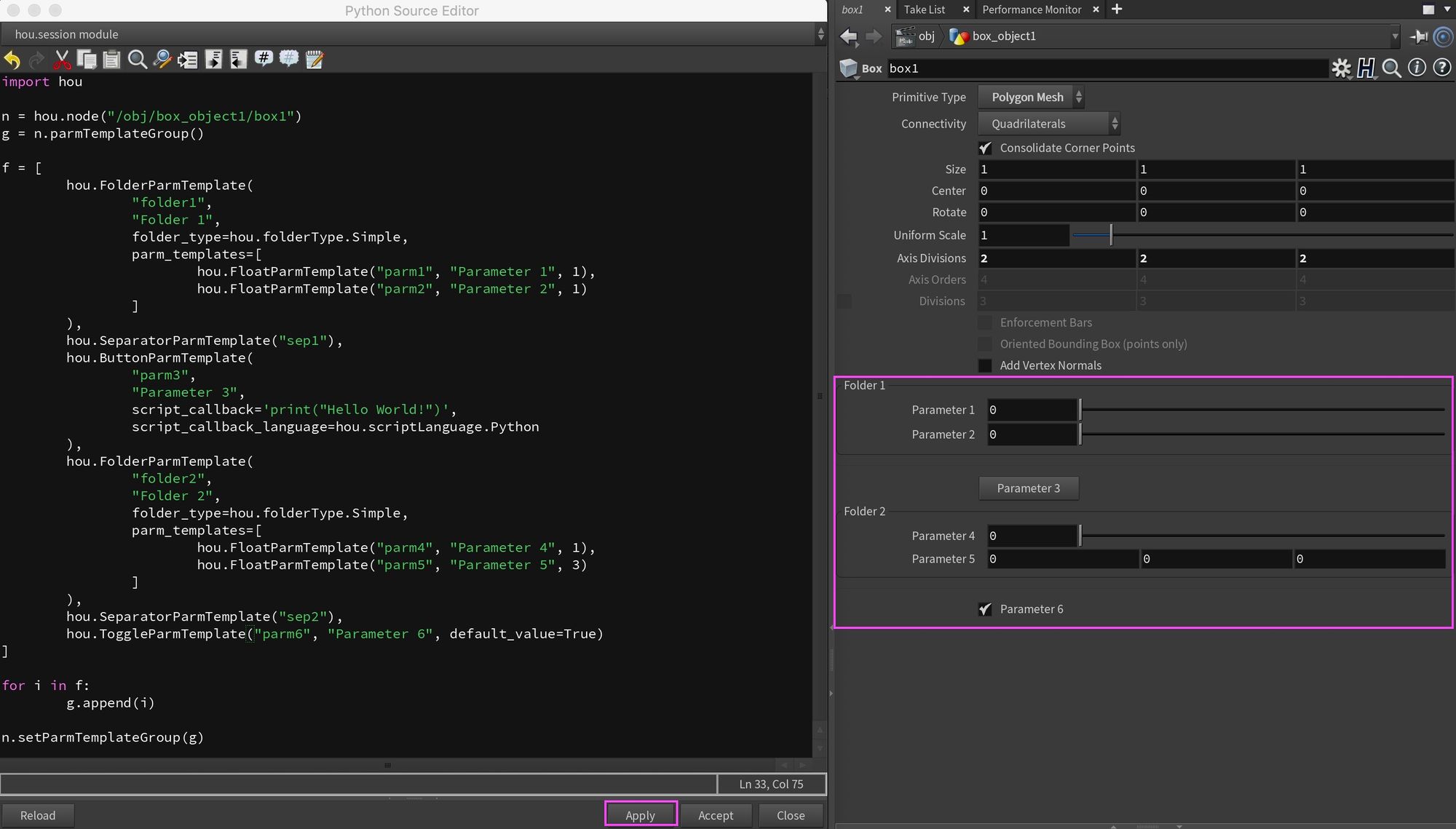 Create Parameters in Houdini with Python